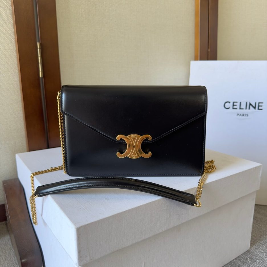 Ce**e margo shiny calfskin leather chain wallet